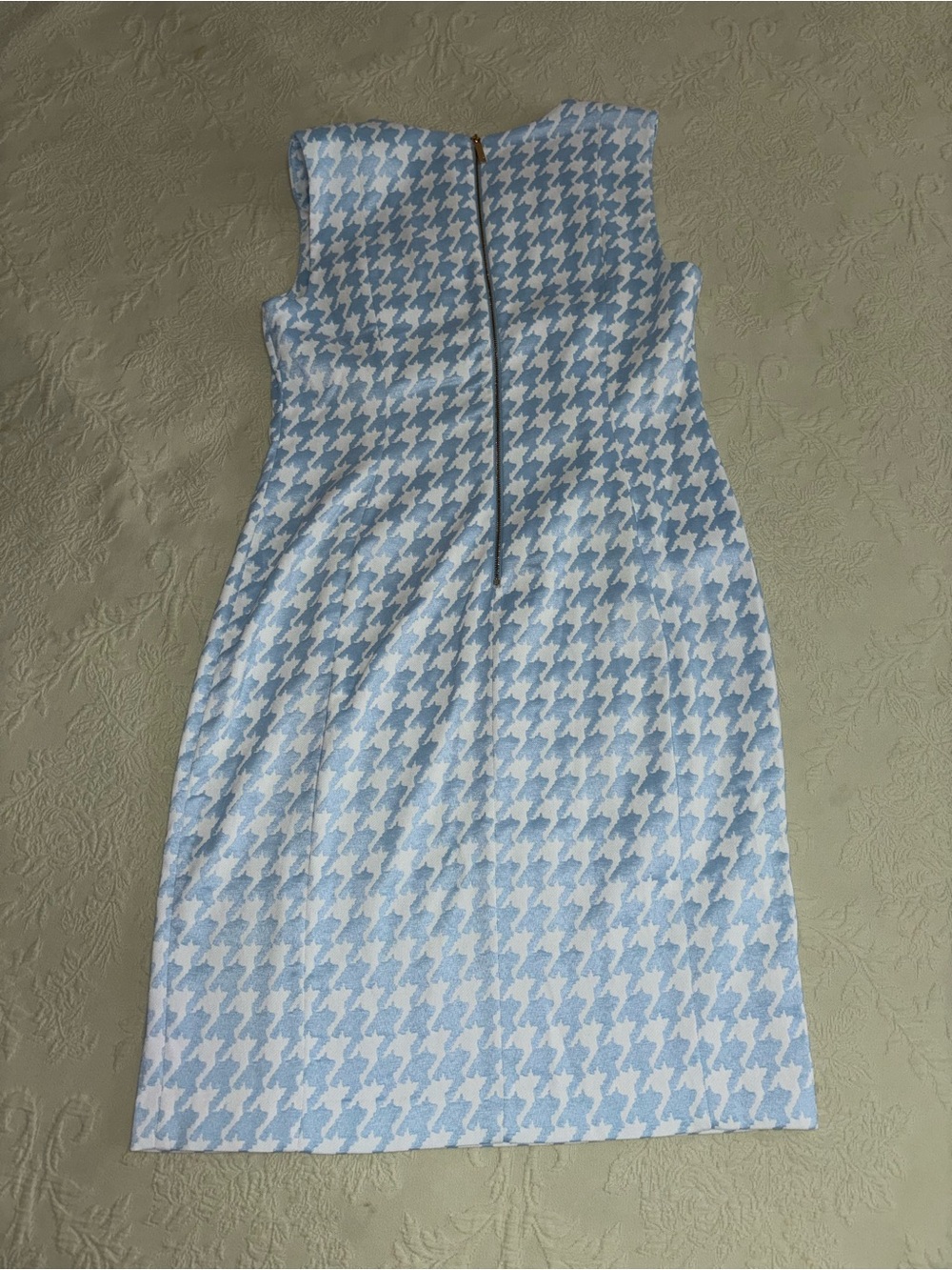 Light Blue Houndstooth Sheath Dress Calvin Klein Marlowe Fitted Knit 14 NWT - Picture 6 of 7